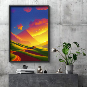golden clouds sunset in the mountains  poster