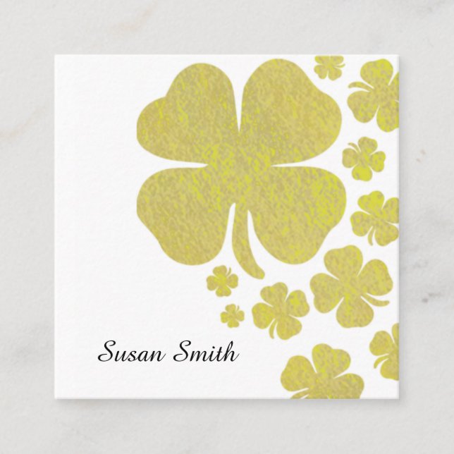 Golden Clover Shamrock Elegant Jewelry Display Square Business Card (Front)