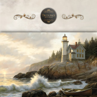 Golden Coast Lighthouse Cottage Decoupage Tissue Paper