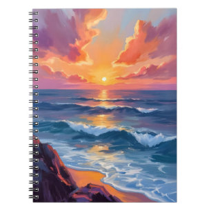 Golden Coast   Ocean Sunset Watercolor Painting Notebook