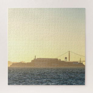 Golden Coastal Bridge Sunset Photo Art Print Jigsaw Puzzle