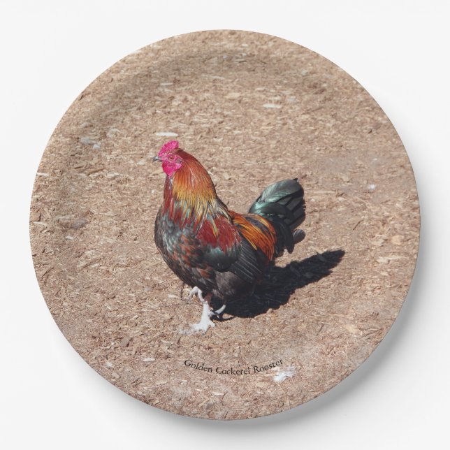 Golden Cockerel Rooster paper plate (Front)