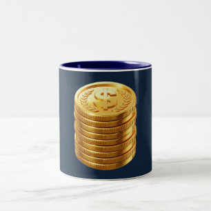 Golden Coin Stack Navy and Gold Mug