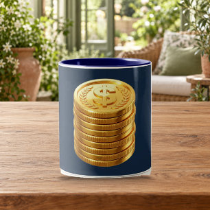 Golden Coin Stack Navy and Gold Mug