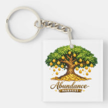 Golden Coin Tree Square Keychain