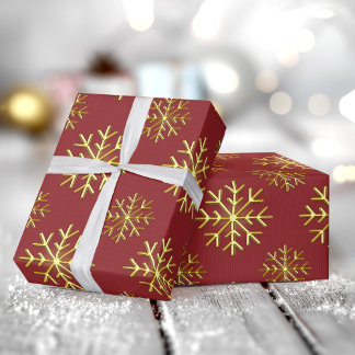 Golden Color 3D Snowflake Red Christmas Gift Wrapping Paper
