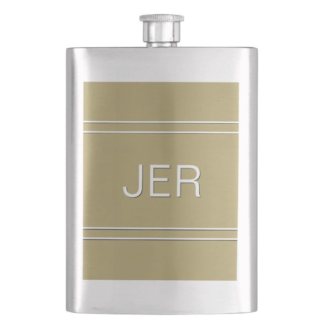 Golden Colour Personalized Monogram Initials  Drin Hip Flask (Front)