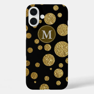 golden-colour polka-dots on black iPhone 16 plus case