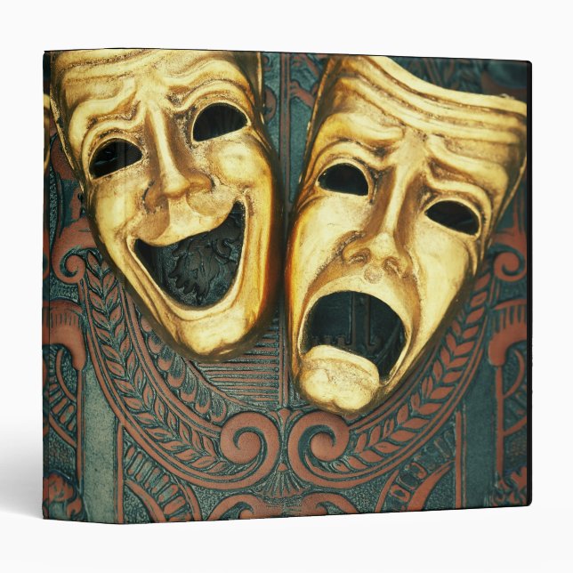 Golden comedy and tragedy masks on patterned binder (Front/Spine)