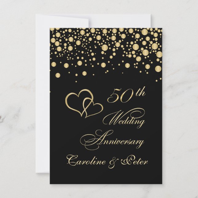 Golden confetti 50e Mariage Invitation de l'annive (Devant)