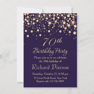 Golden confetti 70th Birthday Party Invitation