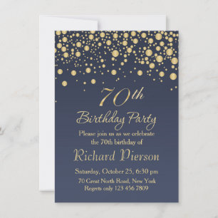 Golden confetti 70th Birthday Party Invitation