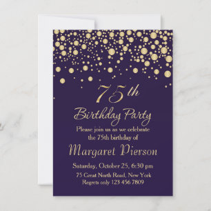 Golden confetti 75th Birthday Party Invitation