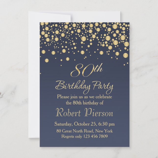 Golden confetti 80th Birthday Party Invitation (Front)