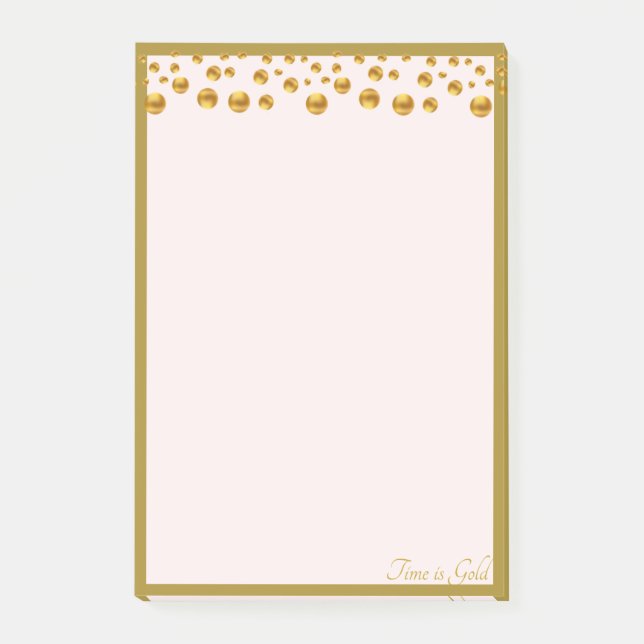 Golden confetti and golden frame on ivory post-it notes (Front)