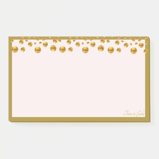 Golden confetti and golden frame on ivory post-it notes (Front)