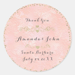 Golden Confetti Glitter Thank You Pink Rose Classic Round Sticker