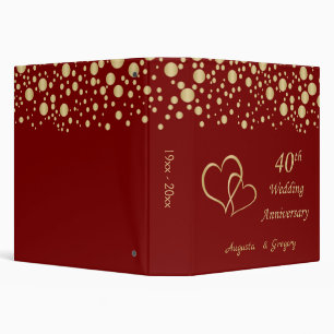 Golden confetti, joined hearts 40th Anniversary Binder