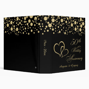 Golden confetti, joined hearts 50th Anniversary Binder