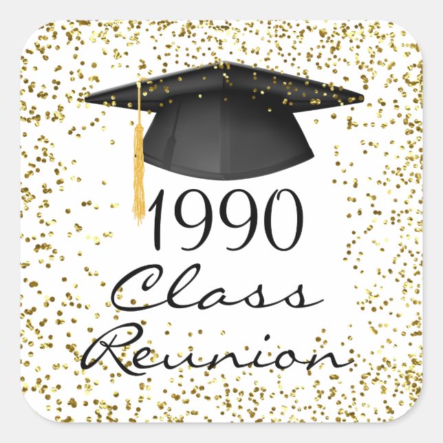 Golden confetti, mortar class reunion any year square sticker (Front)
