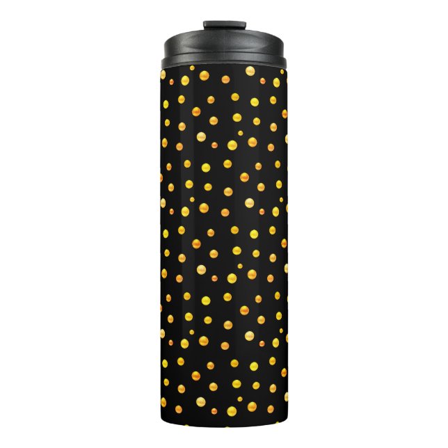 Golden Confetti on Black Thermal Tumbler (Front)