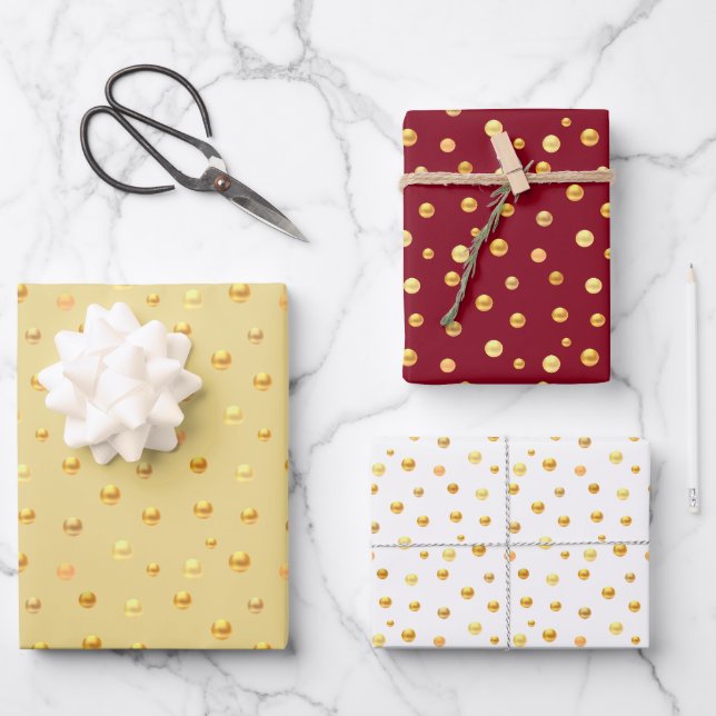 Golden Confetti on Golden, Burgundy & White Wrapping Paper Sheet (Front)
