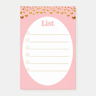 Golden Confetti on Pink Post-it Notes