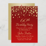 Golden confetti on red 60th Birthday Invitation<br><div class="desc">Golden round confetti on red gradient background 60th Birthday Party Invitation</div>