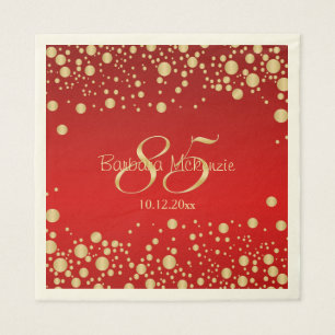 Golden confetti on red 85th Birthday Party Napkin