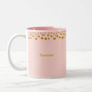 Golden Confetti & Personalized Text on Coral Pink Two-Tone Coffee Mug