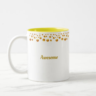 Golden Confetti & Personalized Text on White Two-Tone Coffee Mug