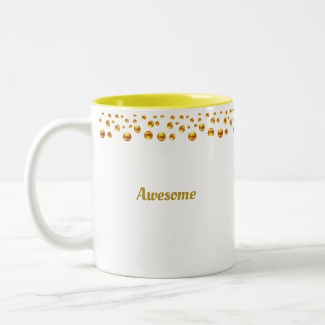 Golden Confetti & Personalized Text on White Two-Tone Coffee Mug (Left)