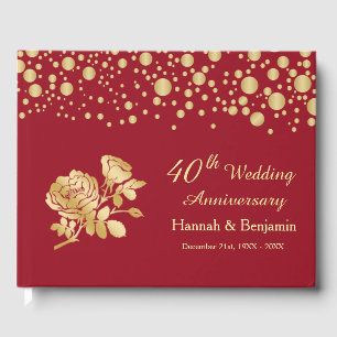 Golden Confetti Roses 40th Wedding Anniversary Guest Book