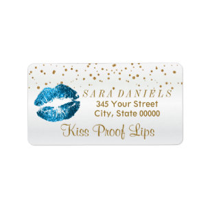 Golden Confetti & Turquoise Blue Lips Label