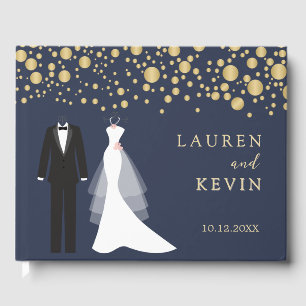 Golden Confetti Tuxedo and Gown Wedding  Guest Book