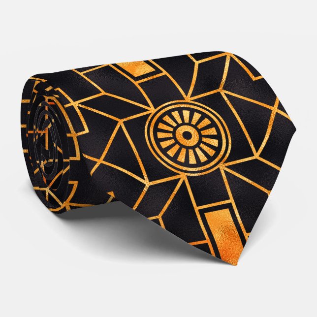 Golden copper colours  in black   Art-Deco pattern Tie (Rolled)