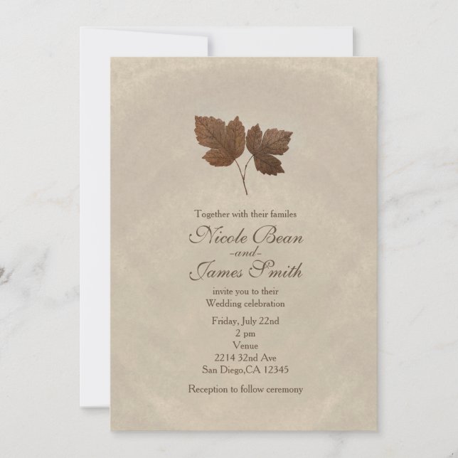 Golden Copper Fall Leaves Elegant Custom Party Invitation (Front)