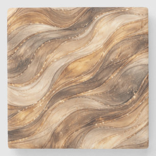 Golden Copper Waves Abstract Pattern Leggings Stone Coaster