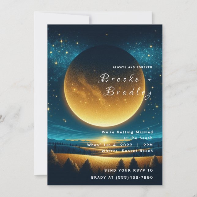 Golden Cosmic Horizon Wedding Invitation (Front)