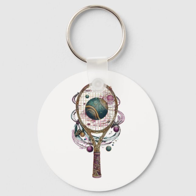Golden cosmic tennis recket keychain (Front)