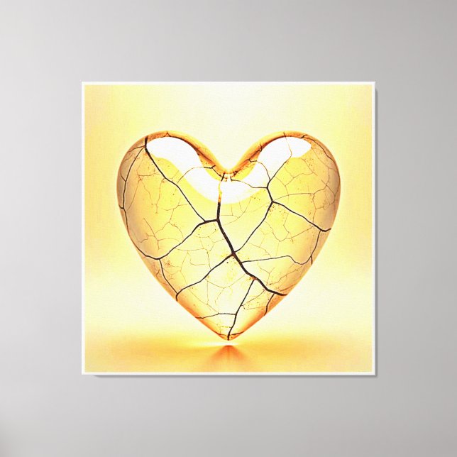 Golden Cracked Heart Art Canvas Print (Front)