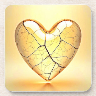 Golden Cracked Heart Art Coaster