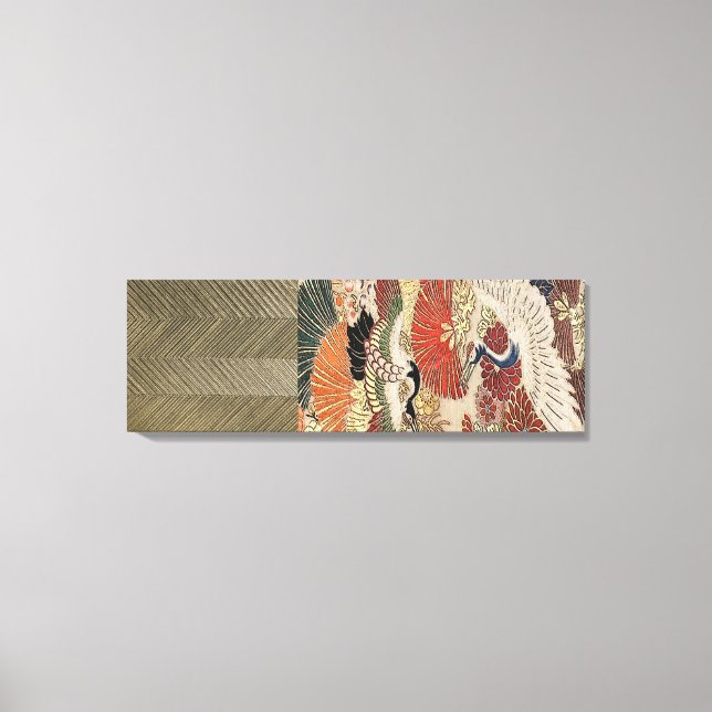 Golden Crane on Silk Tapestry Canvas Print (Front)