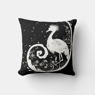 Golden Crane Silhouette Throw Pillow