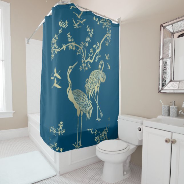 Golden cranes Art, Blue background   (In Situ)