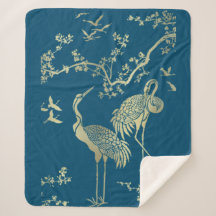 Golden cranes Art, Blue background    