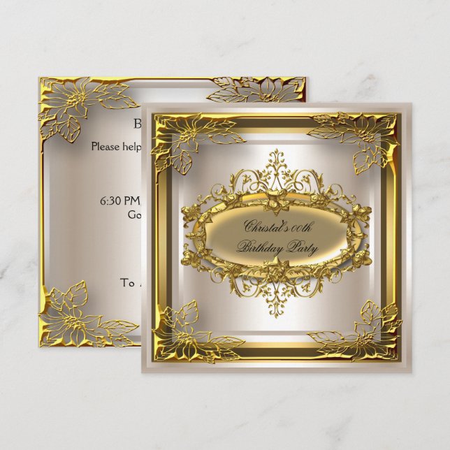 Golden Cream Elite Elegant Birthday Party Invitation (Front/Back)
