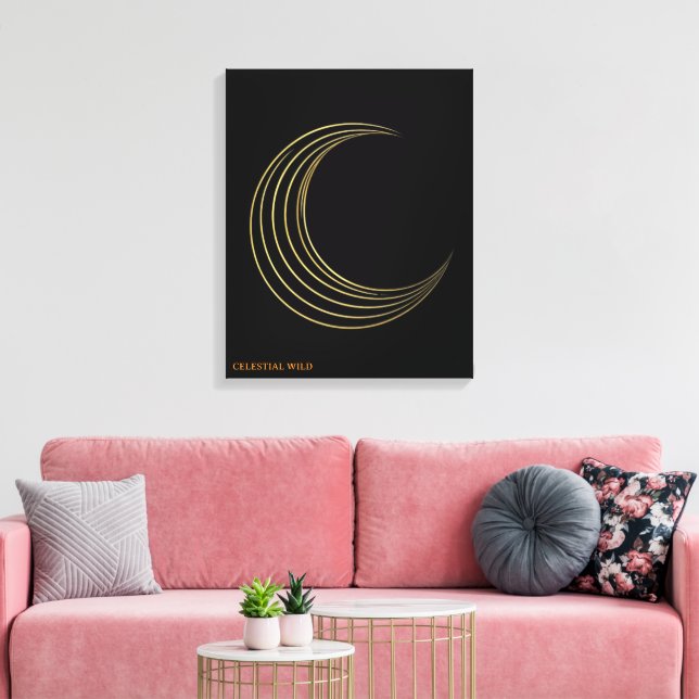 Golden Crescent Moon Celestial Art Canvas Gift Print (Insitu(LivingRoom))