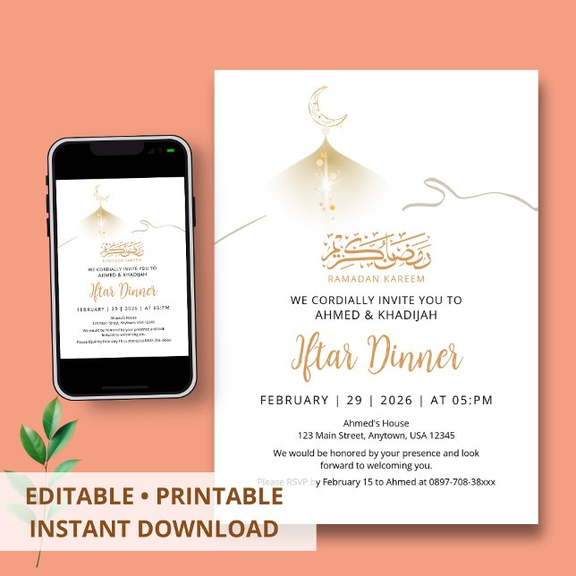 Golden Crescent Moon Glow Ramadan Iftar Invitation (Creator Uploaded)