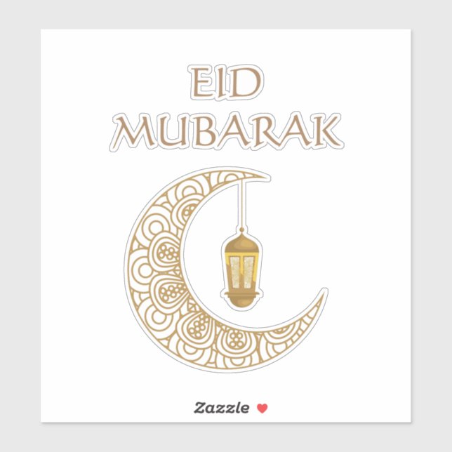 Golden Crescent Moon & Lantern Eid Mubarak Islamic (Sheet)
